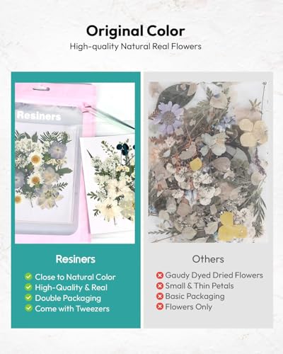 Dried Flowers, Resiners 100Pcs Pressed Flowers for Craft | White Real Natural Dried Flowers Dry Leaves Kit for DIY Making Craft Resin Soap Candle Scrapbook Supplies Card Making Jewelry - color: Ivory White 100pcs