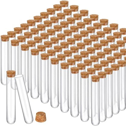 Thyle 100 Pcs Glass Test Tubes with Cork Clear Stoppers Round Bottom Lab Test Alcohol Tampons Glass Tubes Container Vials for Plants Scientific Experiments Candy Storage Party Favors (25x140mm/45ml) - size: 25x140mm/45ml