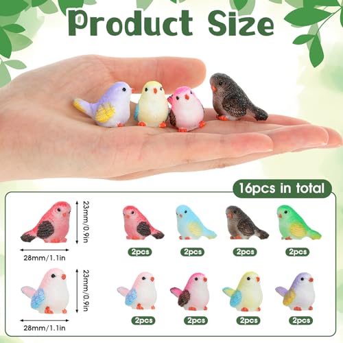16 Pcs Miniature Bird Figurines - Mini Resin Birds Decorative for Dollhouse, Crafts & Garden