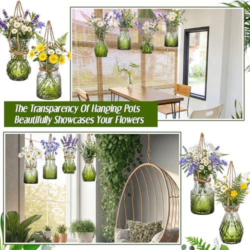 Wonderjune 4 Pcs Stained Glass Hanging Vases Hanging Glass Planters Small Plant Terrarium Pot Containers with Rope for Garden Home Indoor Outdoor Decor, 4 Styles (Trendy) - style: Trendy