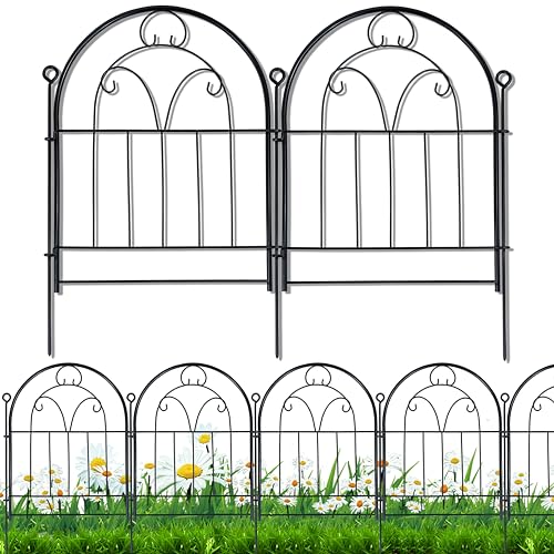 Decorative Garden Fence 17in(H) x 10ft(L), Rustproof Metal Animal Barrier | No Dig Garden Fencing Border, Black Arched Fences Panel for Rabbit Dog, Outdoor Decor Edging for Yard Patio Flower Bed, 10 pc - size: 21" High,11ft