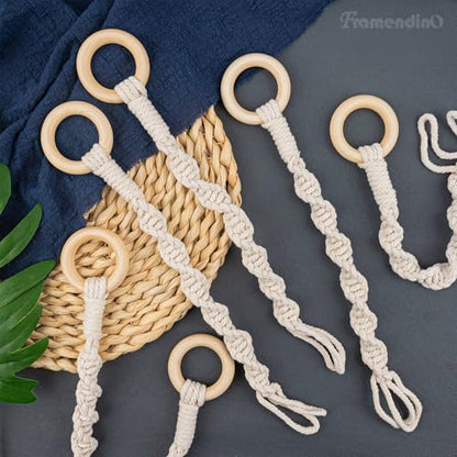 Framendino, 6 Pack Adjustable Macrame Plant Hanger Extenders Woven Hanging Basket Extension with Wooden Ring for Indoor Outdoor Pot Holder