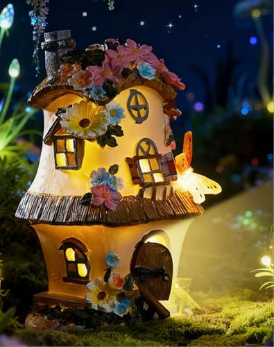 Fairy Garden House,Fairy House,8.3in,Fairy Garden Accessories,Solar - style: A-Butterfly-themed Attic