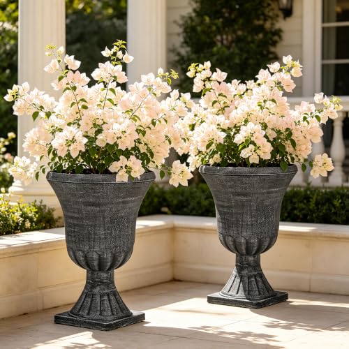Autodaya 22" Tall Urn Planters for Outdoor Plants Set of 2 Large Flower Pot - color: Washed Black-22"h