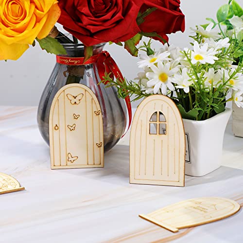 Yulejo 48 Pcs Fairy Door Wooden Garden Doors Craft Mini Window Fairy House DIY Kit Unfinished Miniature Door Unpainted Fairy Window Accessories for Wall Home Party Decoration (Delicate Style)