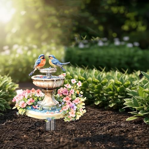 Bird Garden Stakes Decor Yard Acrylic - 2D Spring Garden Acrylic Sign Decoration, Fantasy Yard Art, Gift for Nature Lovers, for Indoor & Outdoor Flower Pots, Yard, Mini Gardens & Lawn (5.9”x5.9”) Y64