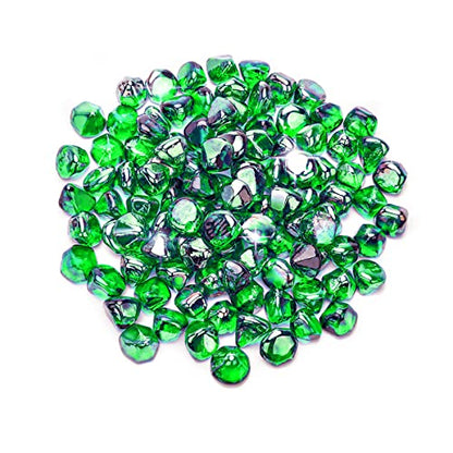 Mr. Fireglass 10 Pounds Blended Fire Glass Diamonds for Fireplace Fire Pit & Lanscaping - 1 inch Emerald Green Fire Rocks (Pack of 2) - color: Emerald Green, size: 1 inch, 10 Pounds (Pack of 2)