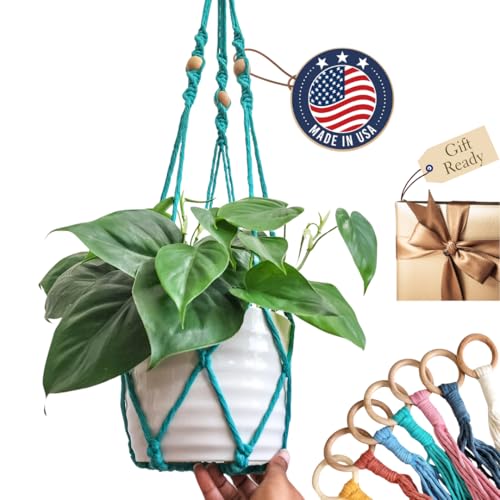 Macrame plant hanger 3ft beaded plant hanger for pots 4-8” for live plants indoor and outdoor decor hanging plant holder Boho décor Plant stand indoor Hanging planter for plant pots (Ocean Teal) - color: Ocean Teal