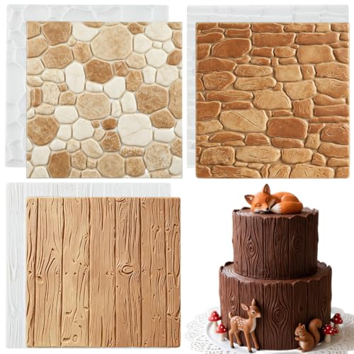 Tree Bark Texture Silicone Molds Brick Wall Fondant Mold Set Of 3 - color: Style C