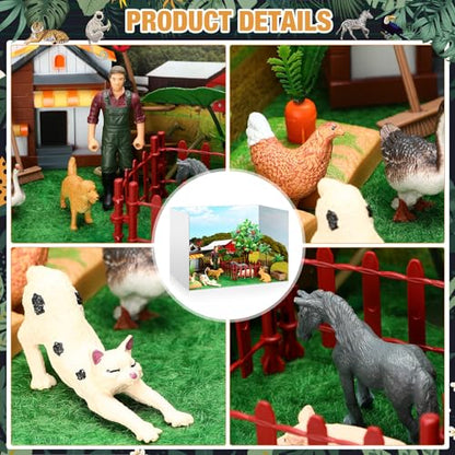 Soulchen 58 Pcs Diorama Kit Farm Diorama Box Supplies Include Animals Figures Model House Fruit Trees Vegetable Gardens Ponds Animal Pens Farm Vehicles Tillage Equipment for Birthday Gift Crafts - style: Farm Animal