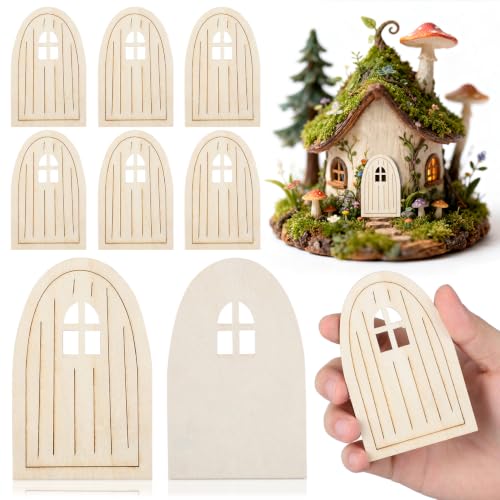 BESPORTBLE 10Pcs Unpainted Wooden Elf Door Set Miniature Fairy Door and Window Decoration for DIY Crafting Fairy House Decor Garden Desk for Classroom 3.89 X 2.48In