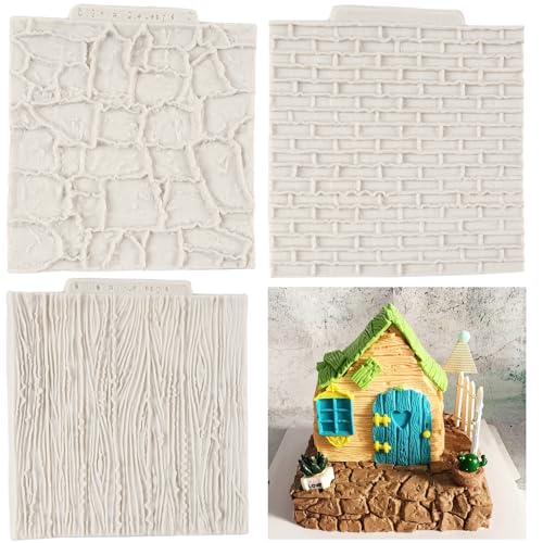 Brick Wall Texture Fondant Molds Tree Bark Silicone Mold Set of 3 - color: Style B