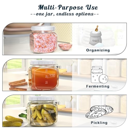 Glass Cookie Jar with Airtight Lid, 2 Pack 64 Oz Canning Jars | Half Gallon Mason Jar Wide Mouth for Food Storage, Flour, Sugar, Pasta, Sourdough - Square Glass Storage Container with Scale - color: 64oz-Square-2 Pack-Screw Lid