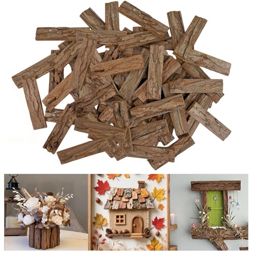 Morofme 45Pcs Natural Tree Bark Craft Wood Bark Strips Unfinished Tree Barks Planks Wooden Sticks 4.7" x 1" Wood Log Twigs for Crafting Project DIY Fairy Door Miniature House Roof Reptile