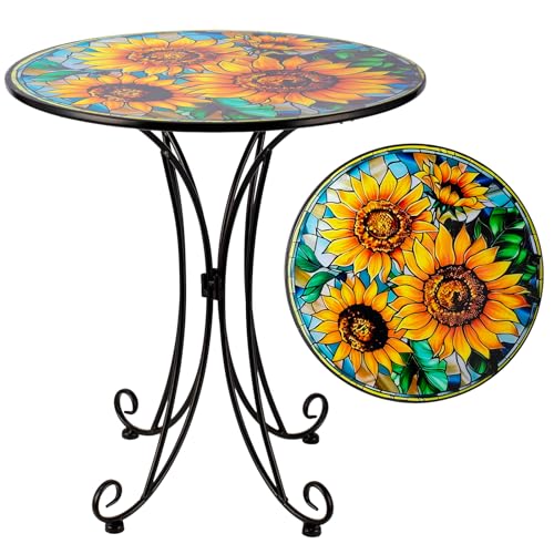 18" Sunflower Side Table Outdoor | Metal Accent Table, Indoor Small Round End Tables, Plant Stand Tables for Outside Yard Balcony Garden Bedside - color: Sunflower