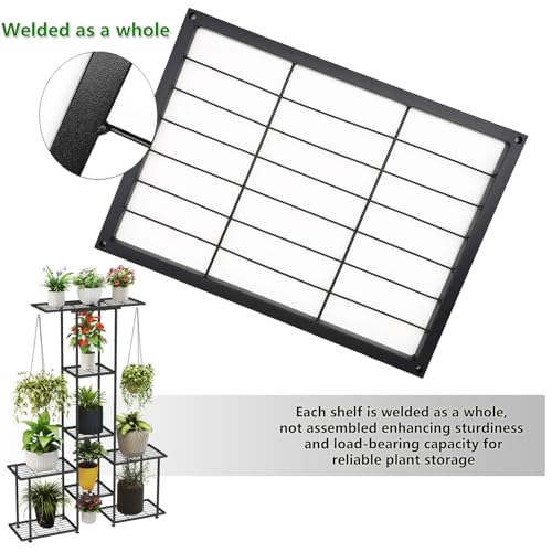 Plant Stand Indoor Outdoor, Metal 6 Tier Tall Hanging Plant Shelf for Multiple Flower Planter Large Heavy Duty Ladder Plant Holder for Garden, Black (y-201) - size: y-201