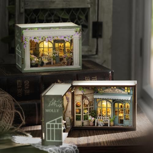 Mini 3D Wooden Doll House Craft Model with LED,DIY Miniature and Furniture Dollhouse Kit,Creative Room Idea for Valentine's Day Birthday Gift (Molly Garden) - color: Molly Garden
