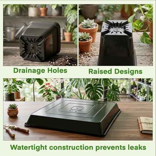 GREANER 12 Inch Sturdy Seed Tray 11PCS, 4 Inch 100PCS Flexible Square Nursery Pots with Drainage Holes, Plant Germination Trays for Plants, Succulent, Flower, 20PCS Plant Labels(Black) - size: 4" Pots-100PCS + 12" Trays-11PCS