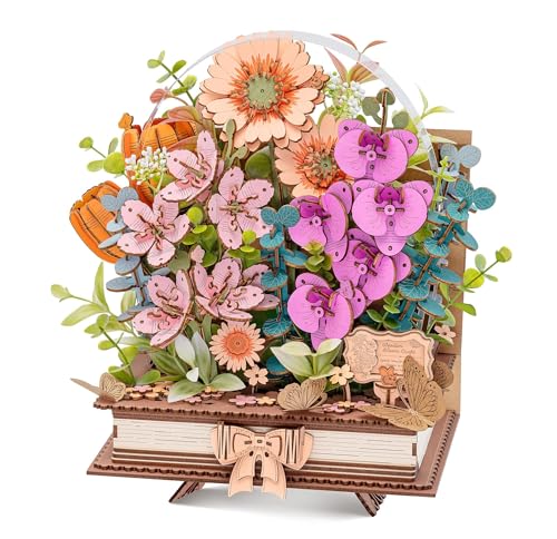 Wowood 3D Wooden Flower Puzzles for Adults-Wooden Bloom Book, Mothers Day DIY Crafts Model Kits Building Set Birthday Gifts, Artificial Botanical Decor Creative Gift for Women to Table Dispaly(552PCS)