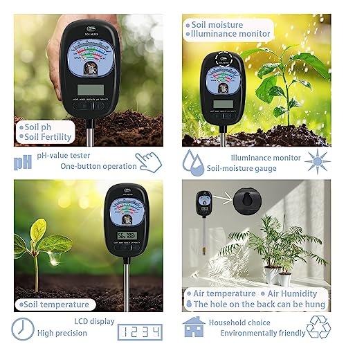7-in-one Soil Test Kit, Soil Moisture Meter/PH Meter/Sunlight Intensity/Fertility Soil Tester, LCD Display Air & Soil Hygrometer Temperature for Hous Plants Garden, Farm, Lawn Care Moisture Meter | Soil Moisture Meter/PH Meter/Sunlight Intensity/Fertility