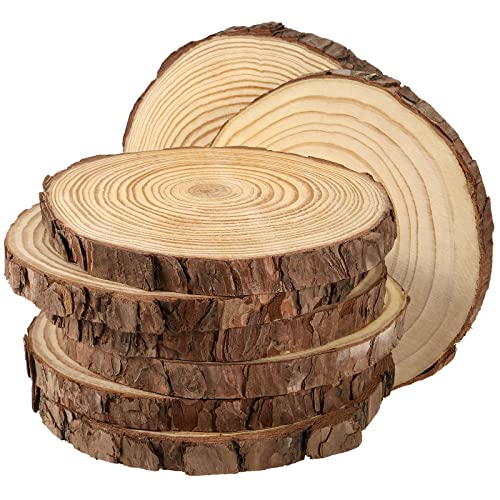 JEUIHAU 8 PCS 7-7.9 Inches Natural Unfinished Wood Slices, Round Wooden Tree Bark Discs, Wooden Circles for DIY Crafts, Christmas, Rustic Wedding Ornaments - size: 8 PCS 7-7.9 In without Holes