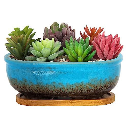 ARTKETTY Succulent Pots, 7.9'' Large Ceramic Pots for Indoor Cactus Plants - color: Blue