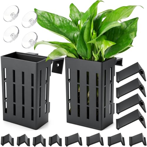 Borlech Upgraded Large Aquarium Plant Holder with Hooks and Suction Cups for Fish Tank Aquaponic Plant Cultivation and Aquascape Decorations (Black) - color: Black-2 Pack