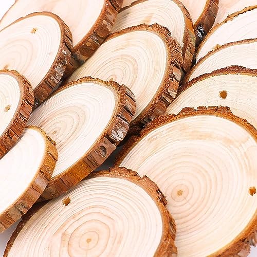 Unfinished Natural Wood Slices 32 Pcs 3.5-4 Inch Wood Coaster Sets Pieces Craft Wood kit Predrilled with Hole Wooden Circles Great for Arts and Crafts Christmas Ornaments DIY Crafts Rustic Wedding - size: 32 Pcs 3.5-4 inch