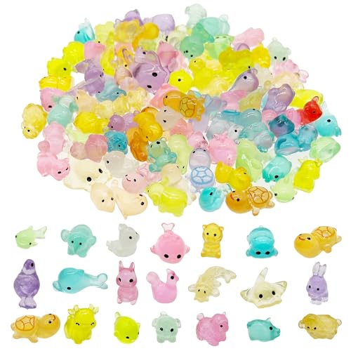 Cayway Mini Resin Animals 100 PCS Miniature Animals Glow in The Dark for Miniature Fairy Garden Decoration Accessories Micro Landscape - color: Tiny Animals