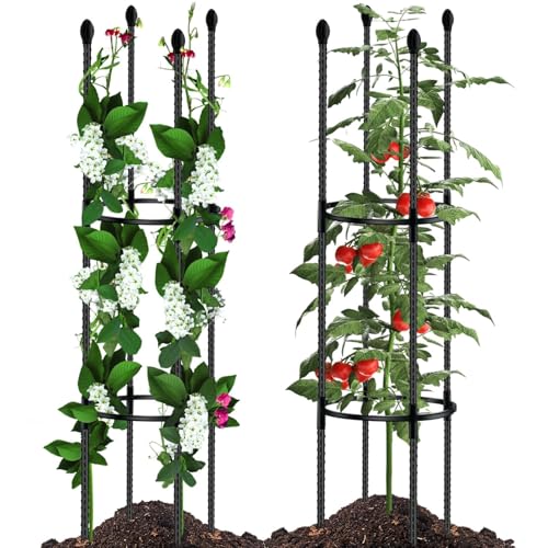 Tomato Cages for Garden Sturdy Metal Plant Stakes SupKing 2 Pack 47 Inch Tall Adjustable Heavy Duty Plant Support Cage Trellis for Outdoor Climbing Rose Vegetables Plants Flowers Comes 20 Twist Ties - color: Black, size: 47in