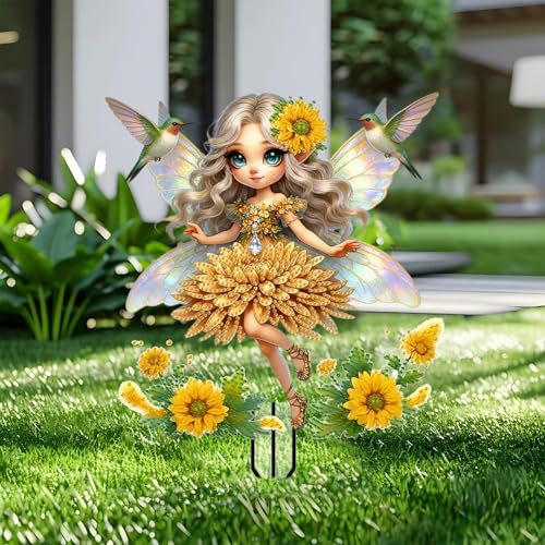 Fairy Garden Stakes Decor Yard Acrylic - 2D Elf Garden Acrylic Sign Decoration, Fantasy Yard Art, Gift for Nature Lovers, for Indoor & Outdoor Flower Pots, Yard, Mini Gardens & Lawn (5.9”x5.9”) - color: A