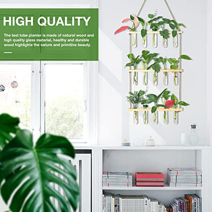 XXXFLOWER Wall Hanging Propagation Station with Wooden Stand 5 Glass Test Tubes+4 Tube Vases