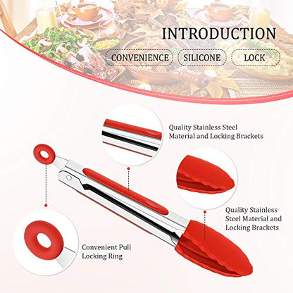 5 Pack Mini Small Tongs with Silicone Tips, 7 in
