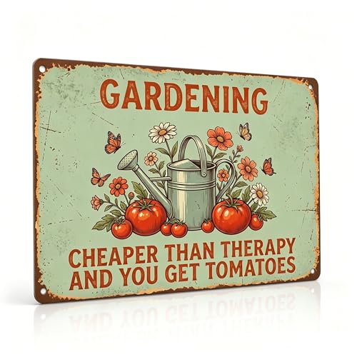 Funny Garden Metal Signs, Vintage Outdoor Wall Decor 12x8 Inch | Gardening Cheaper Than Therapy, Weatherproof Aluminum Sign for Patio Yard Greenhouse, Gift For Gardeners - color: Gardening Cheaper Than Therapy
