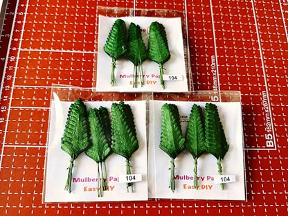 Ploen 25 pcs Green Leaves Ferns Mulberry Paper Leaves with Wire Stems Fern1 Leaf Mulberry Paper Craft Supplies Scrapbooking Embellishments for so Many Card DIY Craft Projects Leaves104