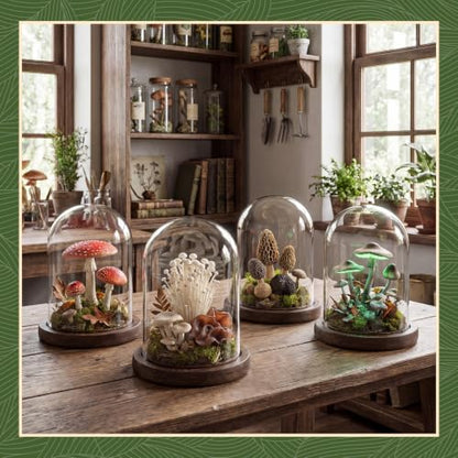 Suclain 4 Pcs Glass Display Dome Cloche Clear Dome Cloche with Wood Base Tabletop Jar Display Case for Home Office Wedding(Coffee Brown,4 x 5.5 Inch) - color: Coffee Brown, size: 4 x 5.5 Inch