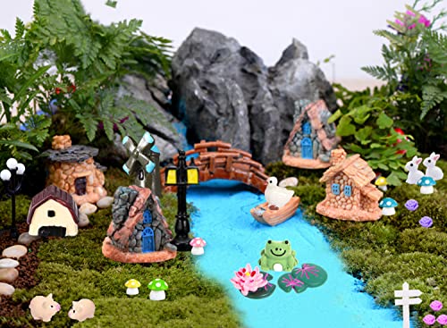 162 Pcs Miniature Fairy Garden Accessories, Fairy Garden Kit, Including Animals, Mini Houses, Miniature Figurines, Micro Landscape Ornaments for Dollhouse Bonsai Terrarium Decor, Garden DIY Kit