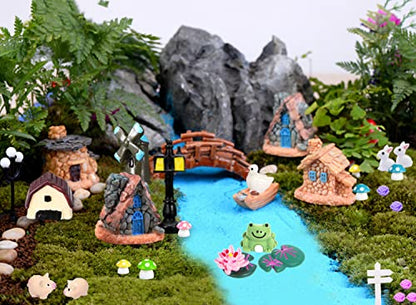 162 Pcs Miniature Fairy Garden Accessories, Fairy Garden Kit, Including Animals, Mini Houses, Miniature Figurines, Micro Landscape Ornaments for Dollhouse Bonsai Terrarium Decor, Garden DIY Kit