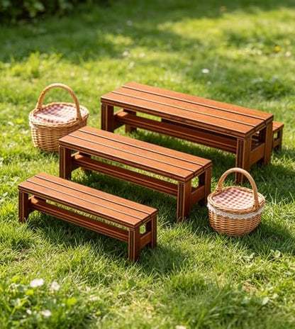 3pcs Wooden Miniature Bench Set, Dollhouse Furniture Mini Bench Model Craft Mini Chairs Garden Bonsai Ornaments Park Street Seat Dollhouse Decoration Accessory
