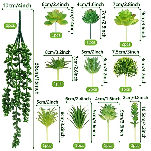 QUOZUO Succulents Plants Artificial, 14pcs Green Succulents Plant, Mini Fake Succulents for DIY Crafting Home Garden Office Party