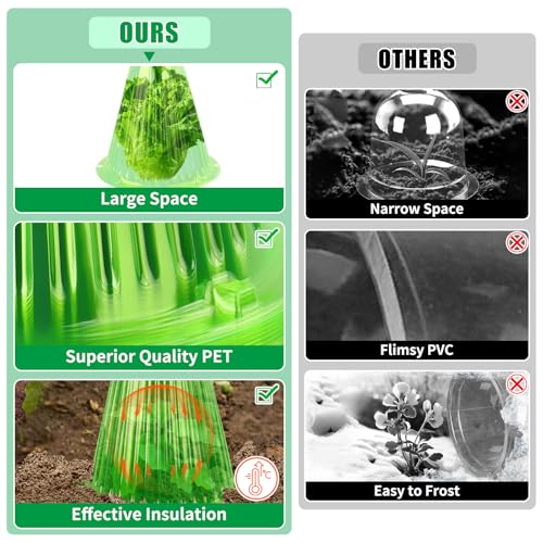 UQM 30 Pack Garden Cloches for Plants with Rotary Vent Cover Reusable | Bell Plant Protector Garden Protection from Animals Snails Birds Chickens Insect, 9.18" H X7.56 D (Green) - color: Green-30pc