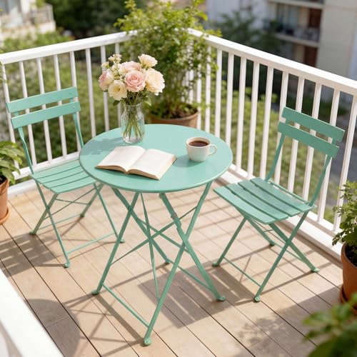 Grand Patio 3 Piece Folding Patio Bistro Set for Outdoor, Mint Green - color: Mint Green