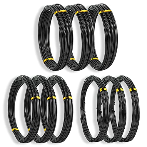 Sanlykate Bonsai Training Wire Kit, 9 Roll Tree Training Wires 295.27 Feet Total, 1.0mm, 1.5mm, 2.0mm Anodized Aluminum Wire Set, Hold Plant Branches Trunks - Black - style: 9 Rolls Black 295 Ft, NO Cutter