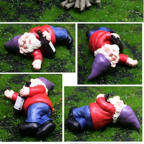 Miniature Garden Gnome Set with Campfire, 4 Piece Funny Gnome Figurines, Decorative Outdoor and Indoor Plant Pot Ornaments - style: Funny Gnomes