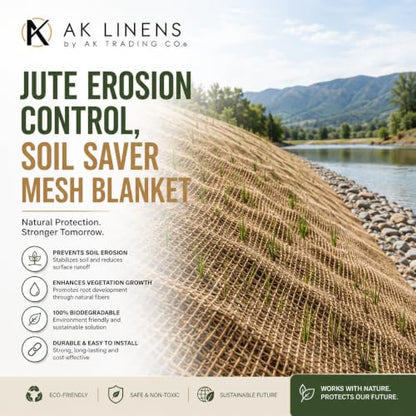 Jute Erosion Control, Soil Saver Mesh Blanket - 48" Wide x 20 Yards (60 feet Long) - 240 Sq. Ft. Coverage - size: 20 Yards
