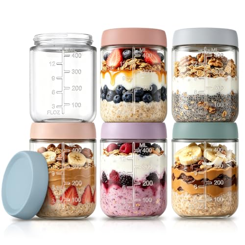 KEMORELA 16oz Overnight Oats Containers with Lids,Glass Yogurt Containers