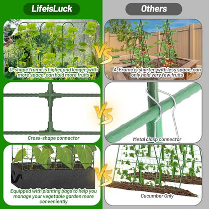 U-Shape Cucumber Trellis with Fabric Raised Garden Bed 65x50 Inch Metal Garden Arch Trellis with Net, Climbing Plants Vegetables Heavy-Duty Outdoor Plant Support for Pea, Grape, Squash, Tomatoes - size: 1pack 65 x 50 Inch