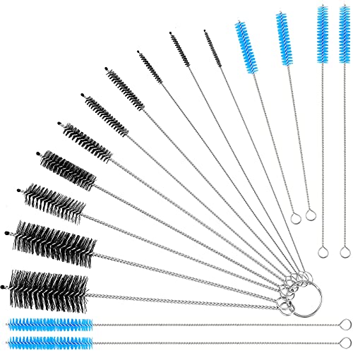 Reusable Straw Cleaning Brushes Bottle Test Tube Long Straw Cleaning Brush Nylon Washing Tool Reusable Bottle Brush in Different Size (Blue-Black,16 Pieces) - color: Blue and Black