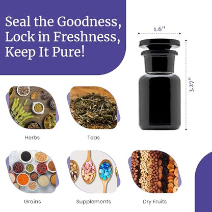 Infinity Jars 50 ml (1.69 fl oz) Black Ultraviolet Blocking Glass Apothecary Jar Airtight Smell‑Proof Refillable Container for Herbs, Spices, Tea & Essential Oils - size: 50 ml