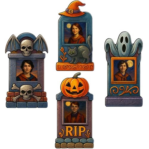 Halloween 3D Tombstone Decorations - 4 Pack Scary Lenticular Changing Face Gravestones for Outdoor Yard, Lawn, or Haunted House - Perfect Halloween Party Decorations and Graveyard Decor - Colorful - color: Colorful